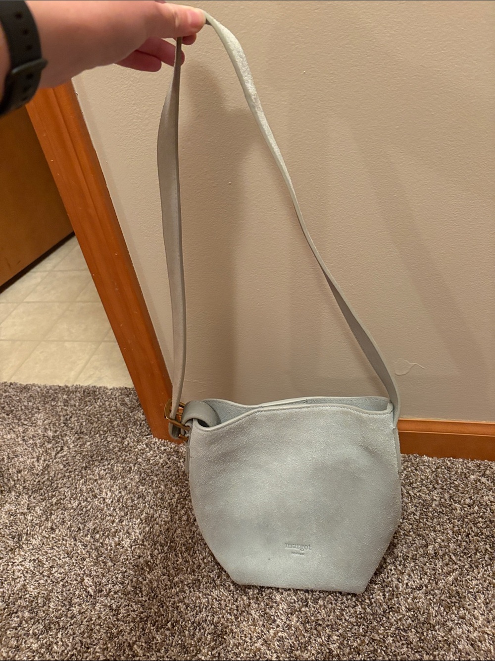 Light Teal Suede Crossbody Shoulder Bag